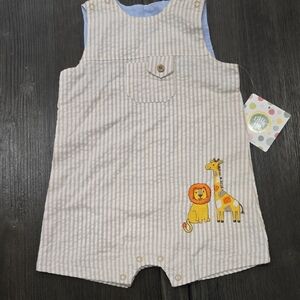Little Me Tan Striped Bodysuit with Lion and Giraffe